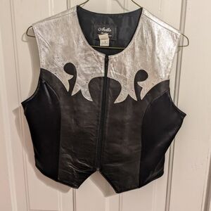 Ariella Silver and Black Leather Vest